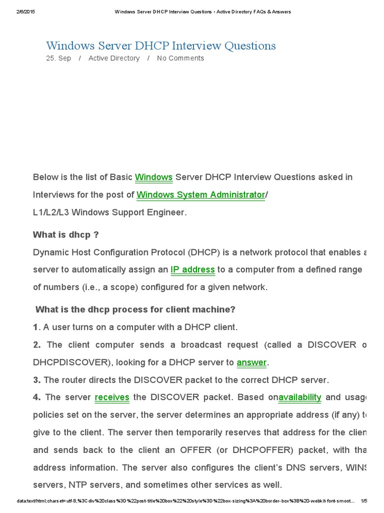 dhcp server interview questions and answers